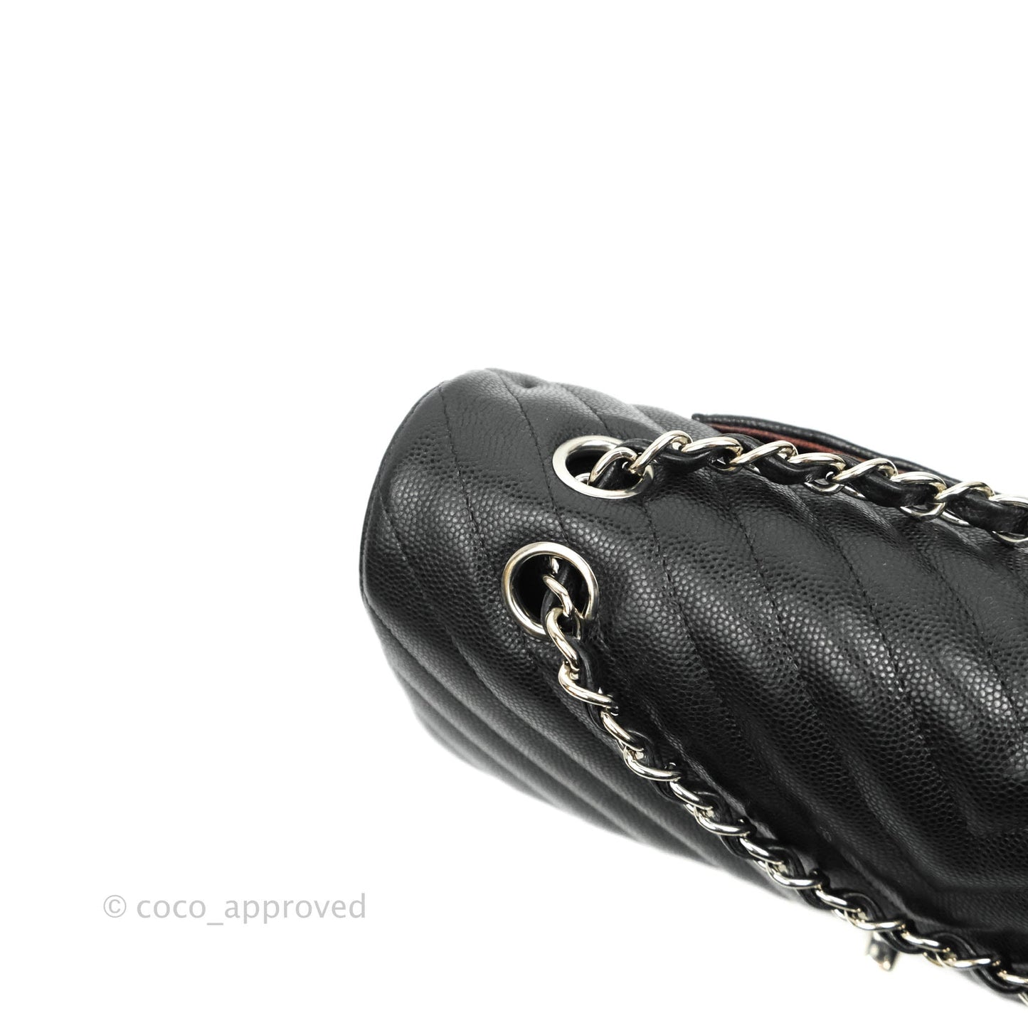 Chanel Classic M/L Medium Chevron Double Flap Black Caviar Silver Hardware