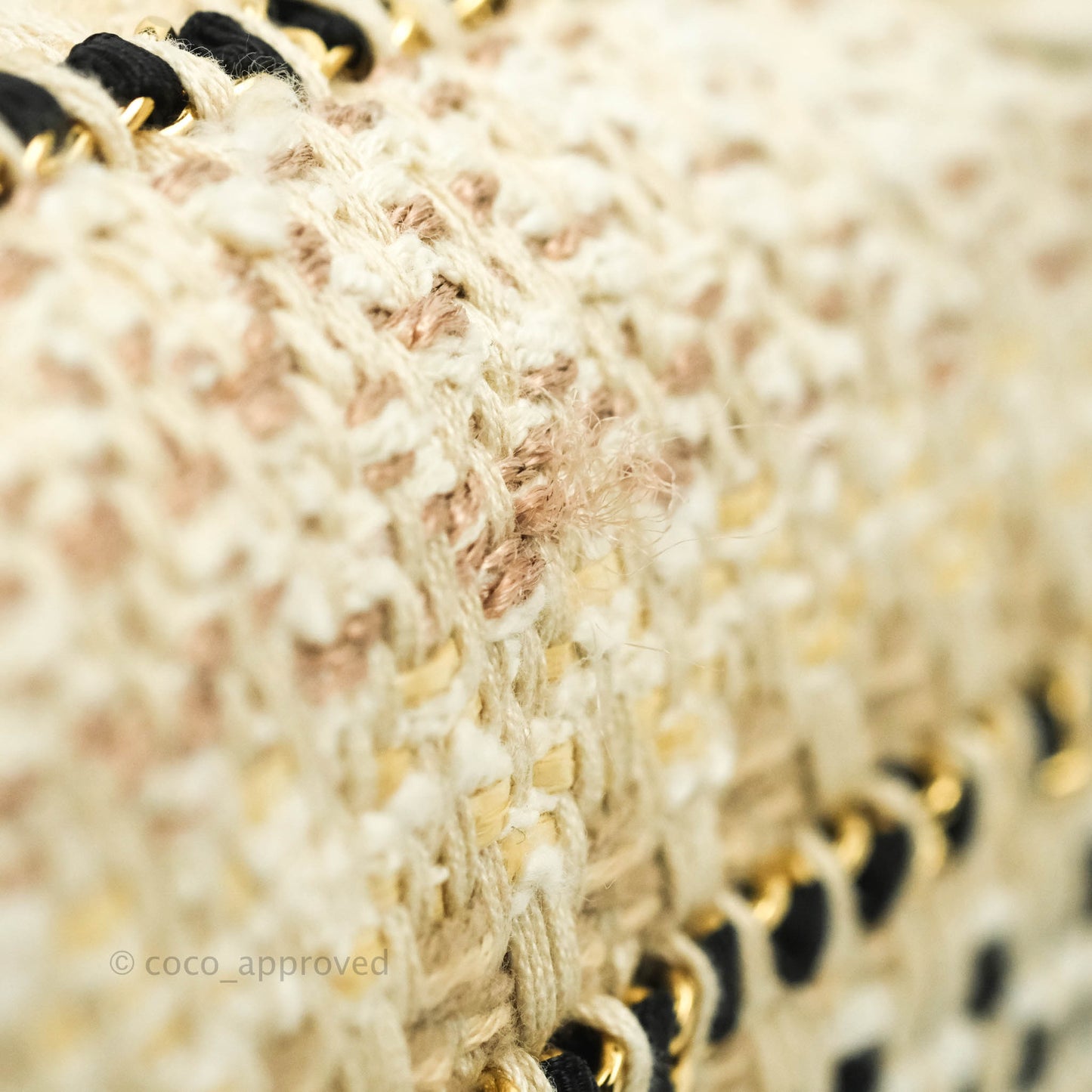 Chanel M/L Medium Flap Beige Tweed Chain Braid Aged Gold Hardware 19P