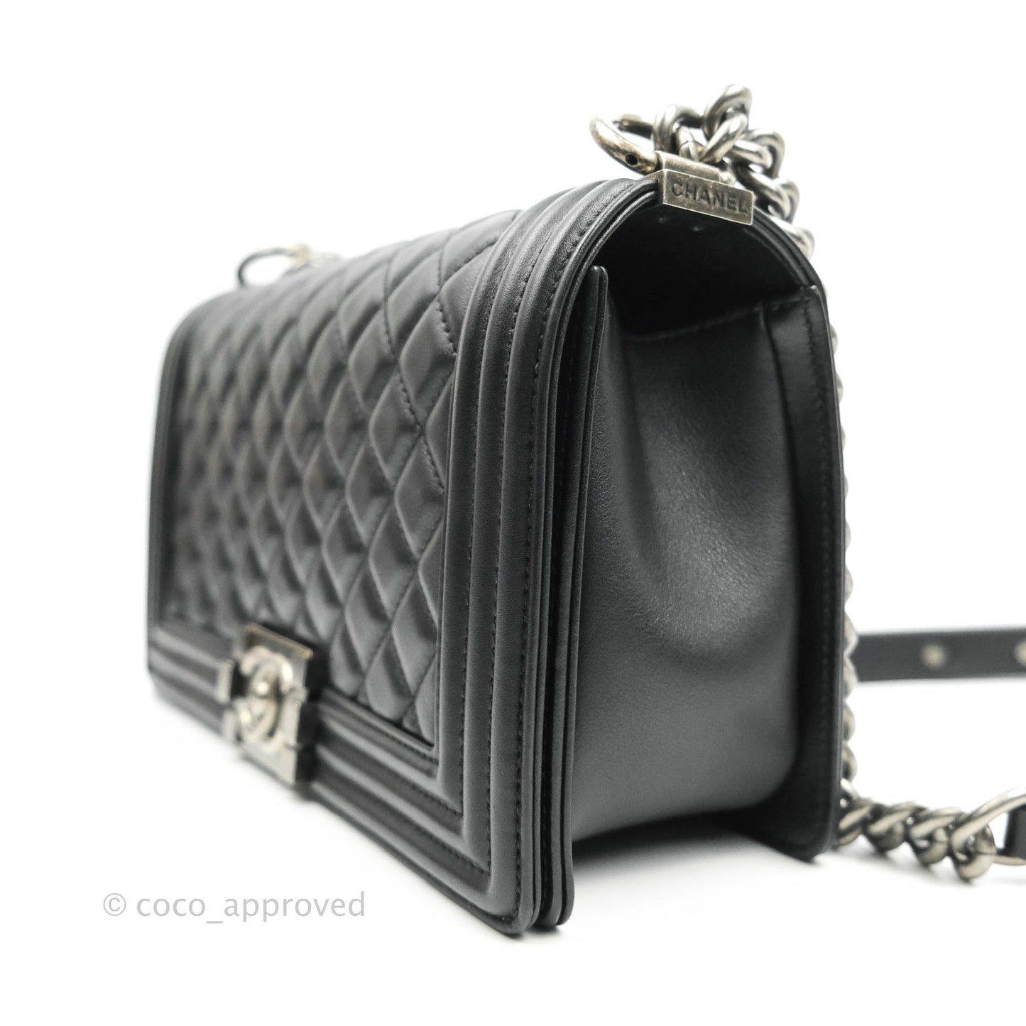 Chanel Quilted Medium Black Calfskin Boy Flap Ruthenium Hardware