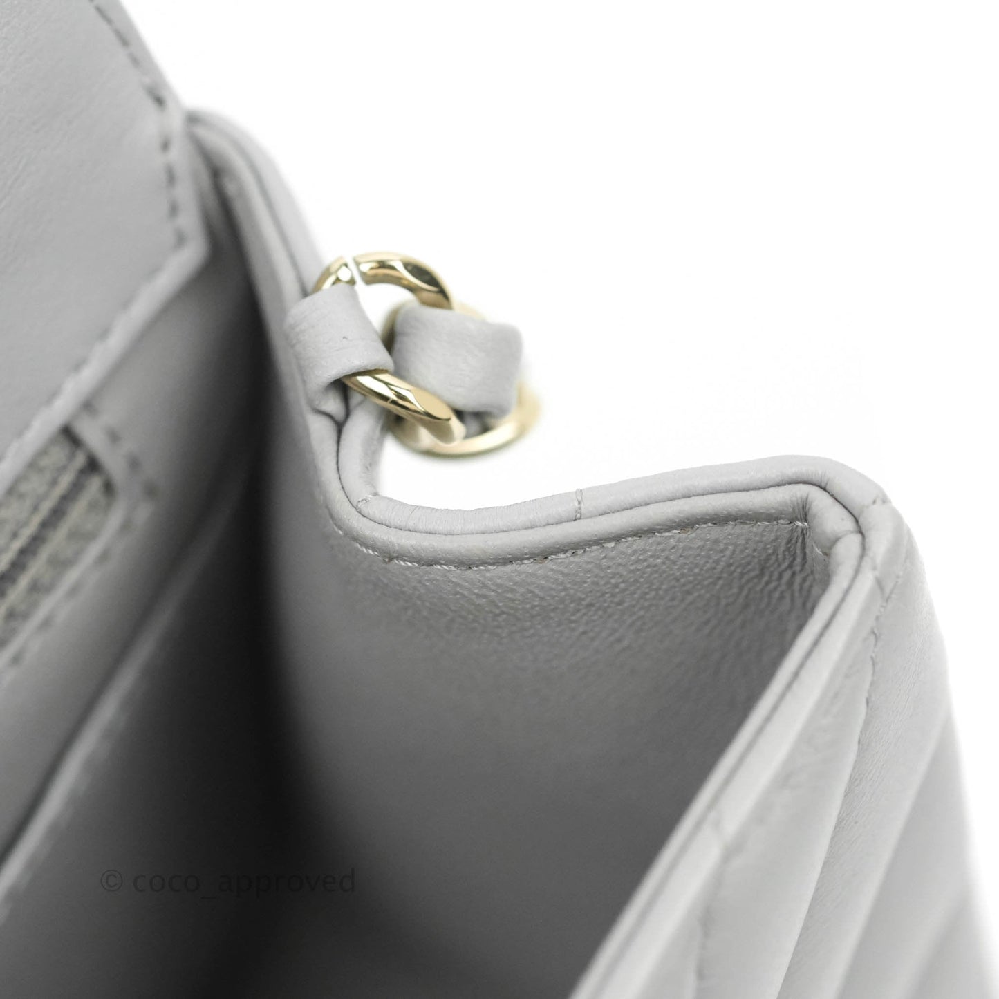 Chanel Mini Square Chevron Grey Lambskin Gold Hardware