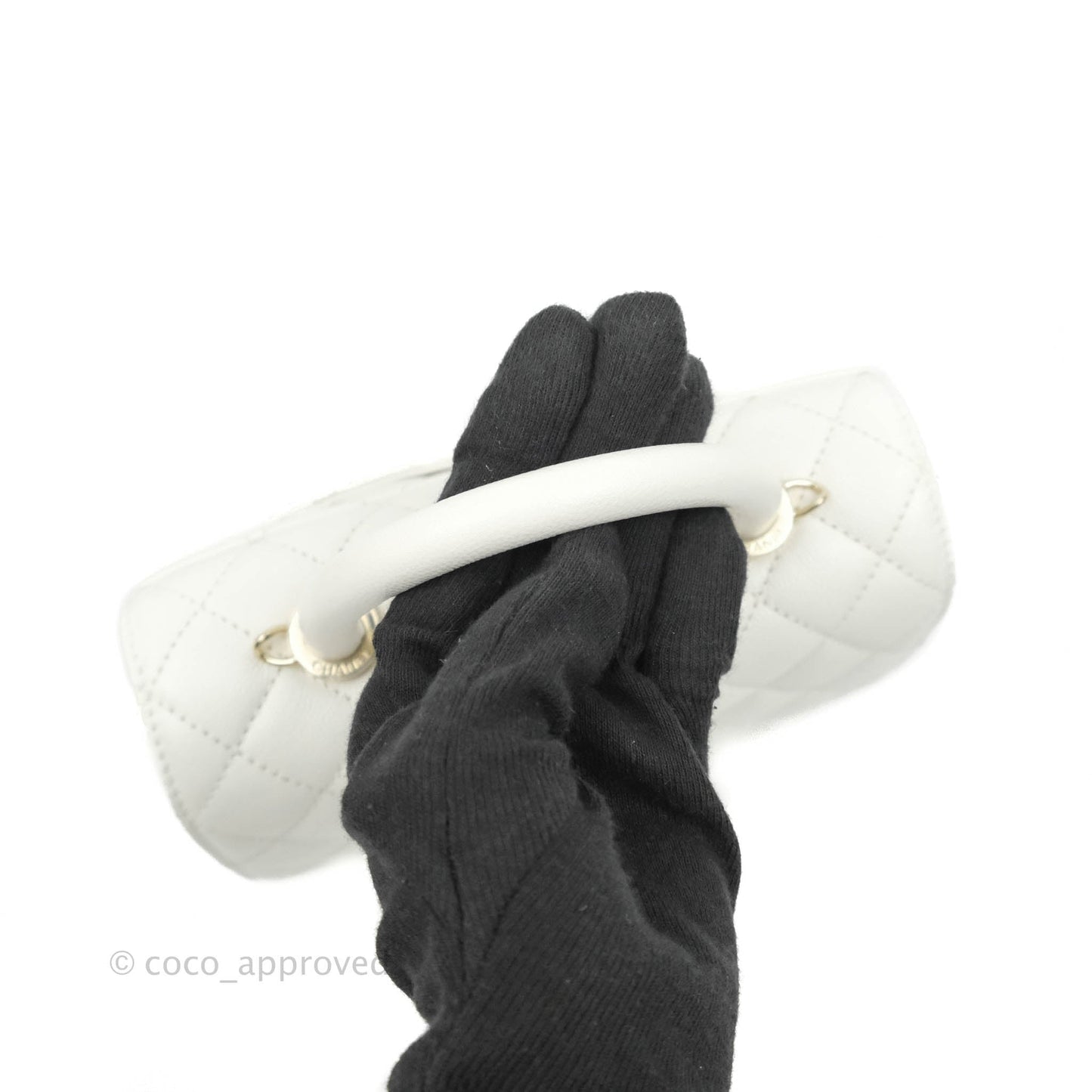 Chanel Mini (Small) Coco Handle Quilted White Caviar Gold Hardware