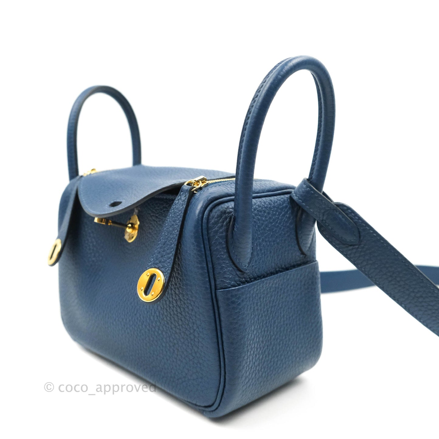 Hermès Mini Lindy 20 Deep Blue Clemence Gold Hardware