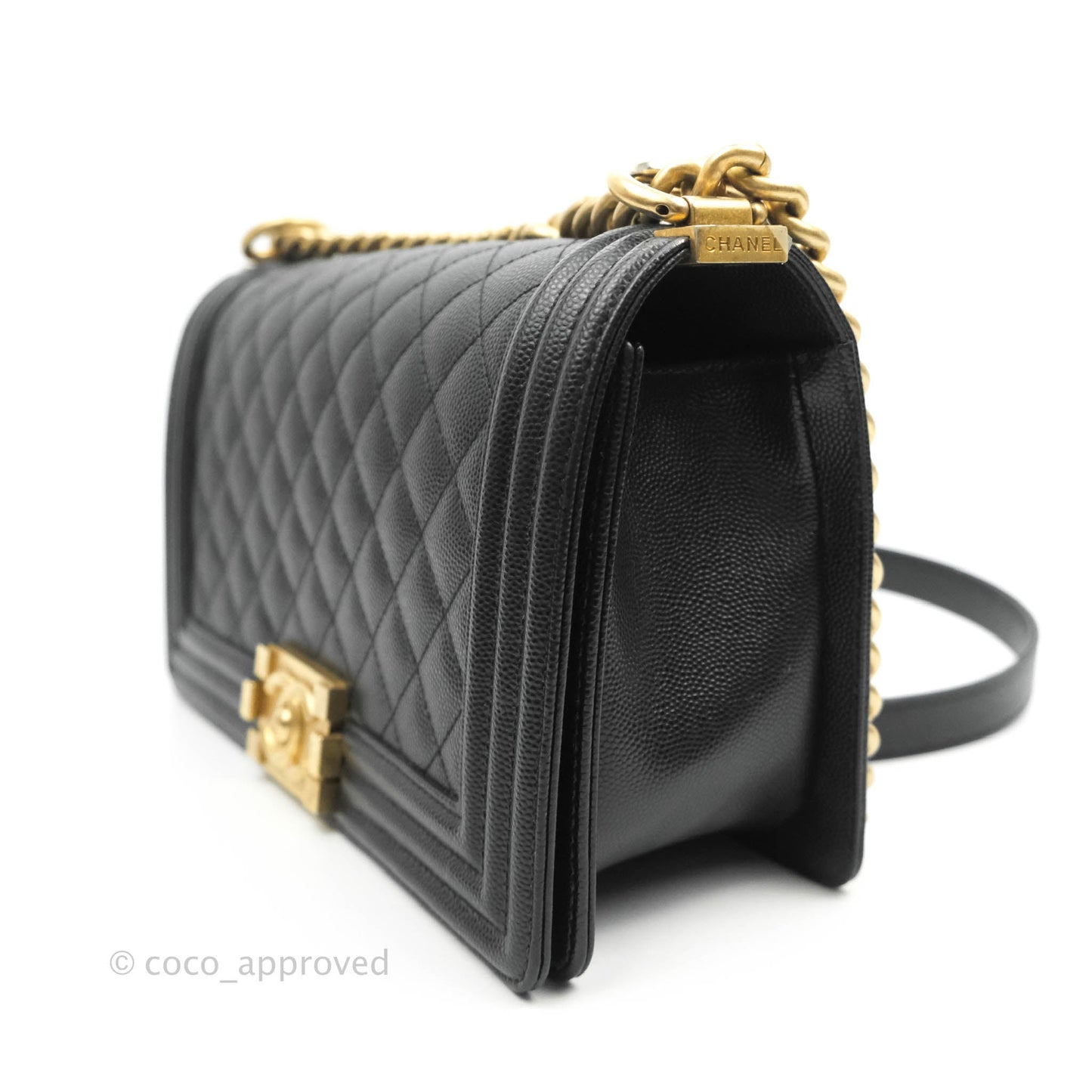 Chanel Medium Quilted Boy Black Caviar Aged Gold Hardware