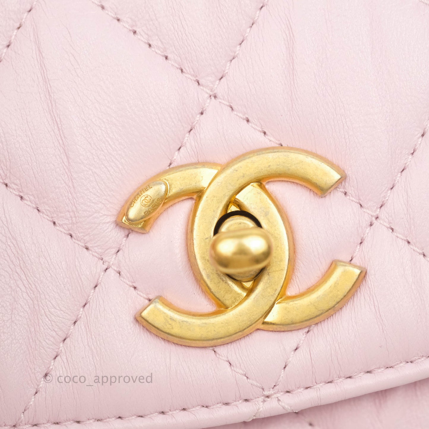Chanel Mini Flap Bag with Top Handle Pink Crumpled Lambskin Aged Gold Hardware