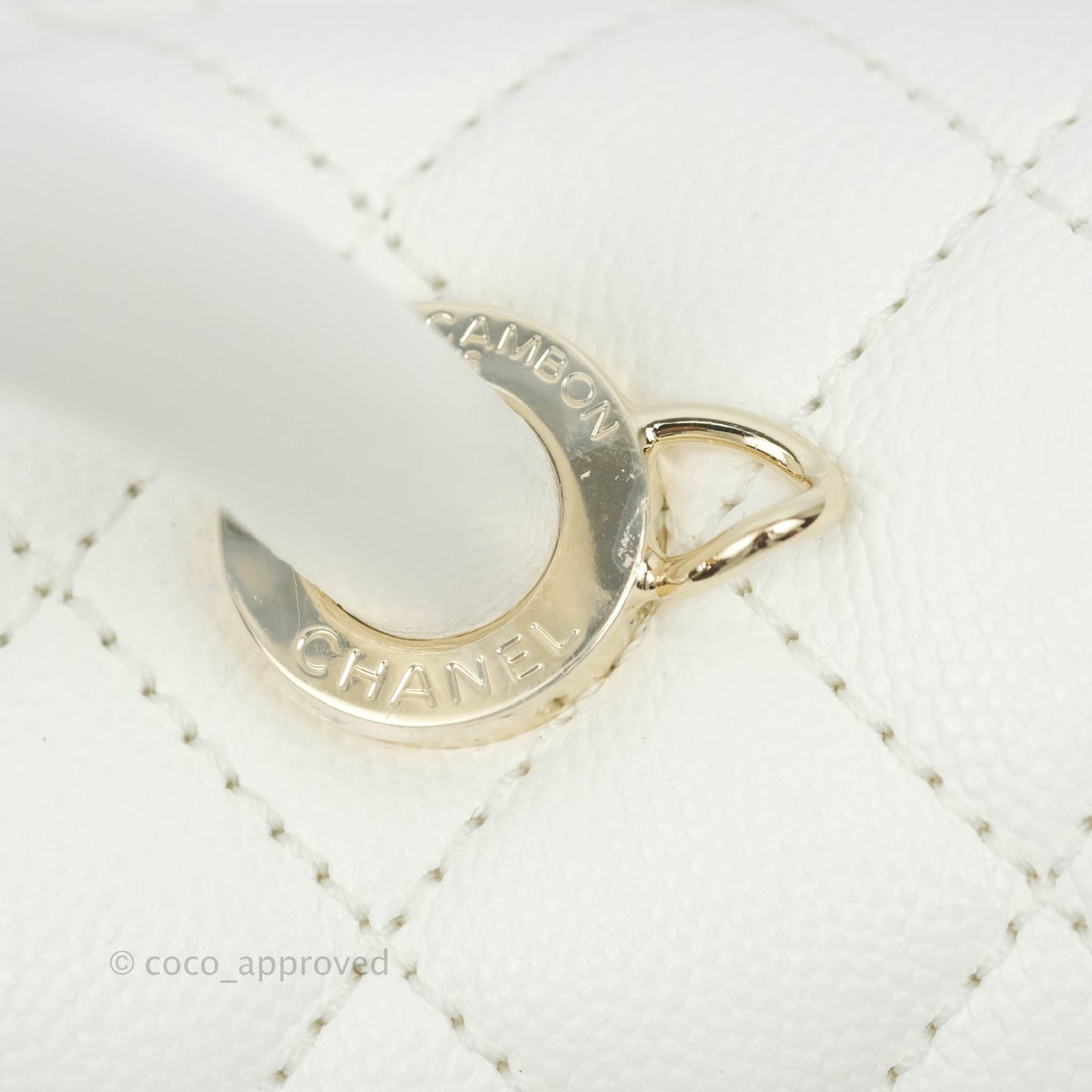 Chanel Mini (Small) Coco Handle Quilted White Caviar Gold Hardware