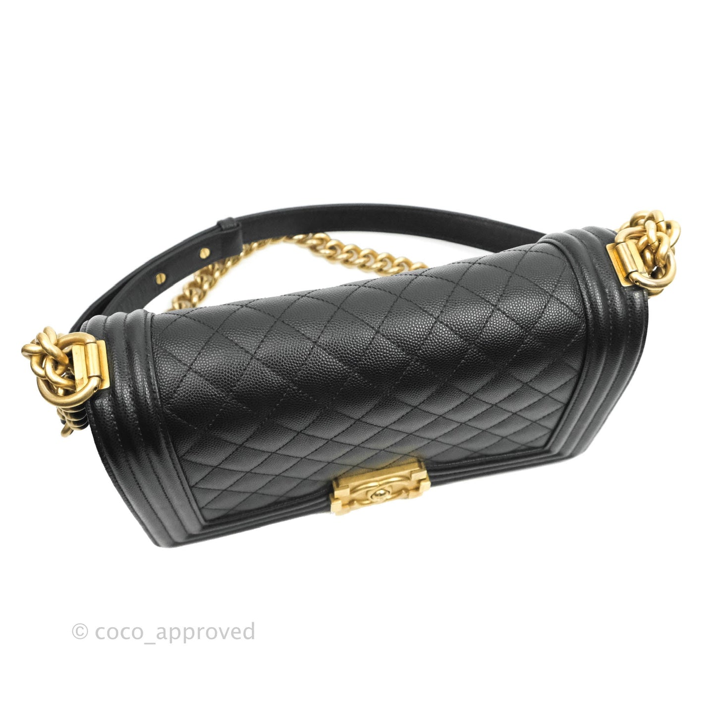 Chanel Medium Quilted Boy Black Caviar Aged Gold Hardware