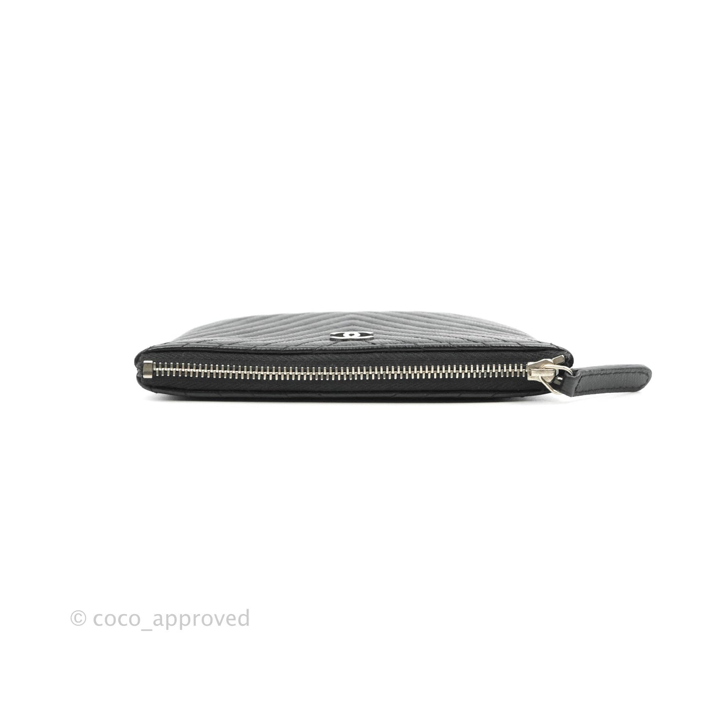Chanel Chevron Mini O Case Black Caviar Silver Hardware