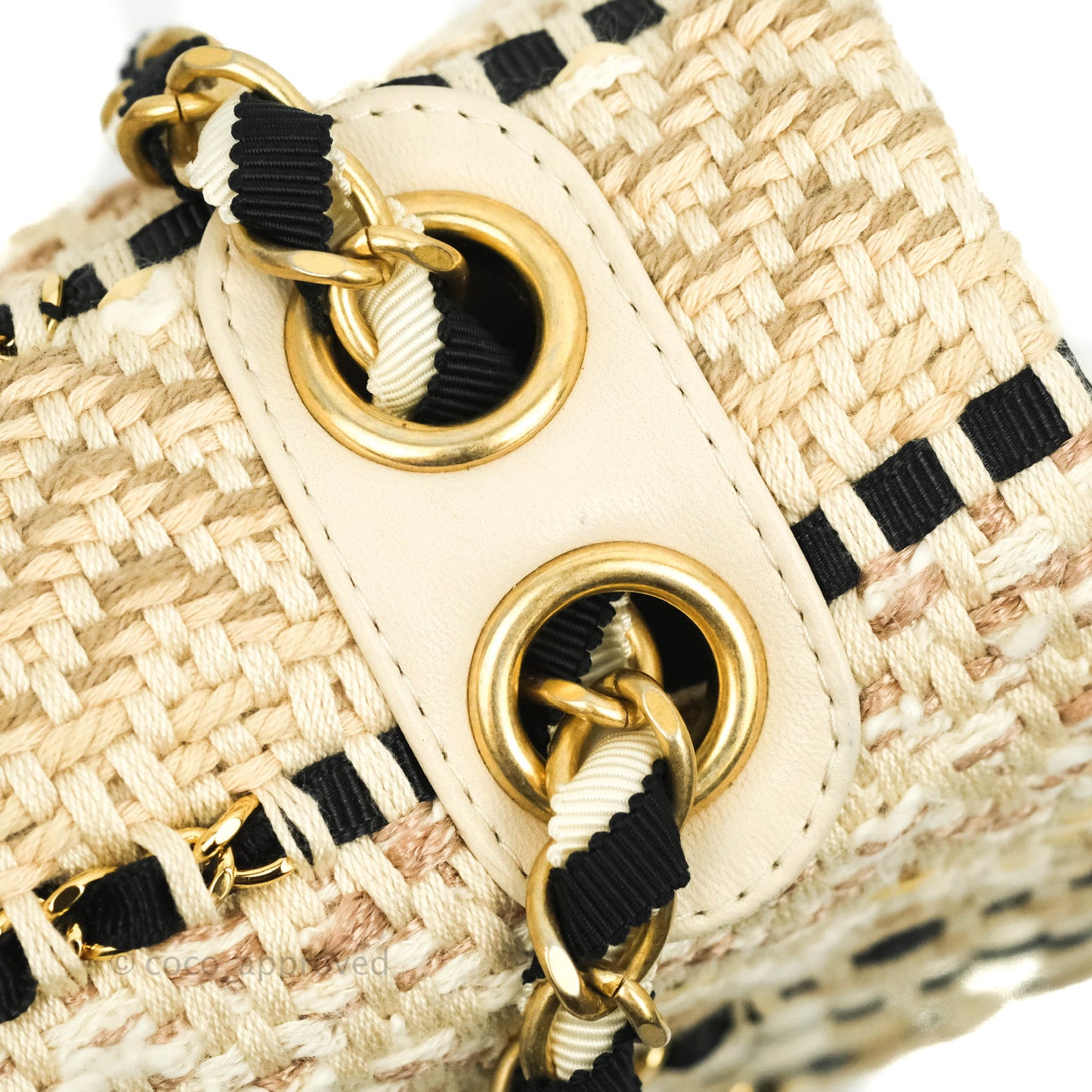 Chanel M/L Medium Flap Beige Tweed Chain Braid Aged Gold Hardware 19P