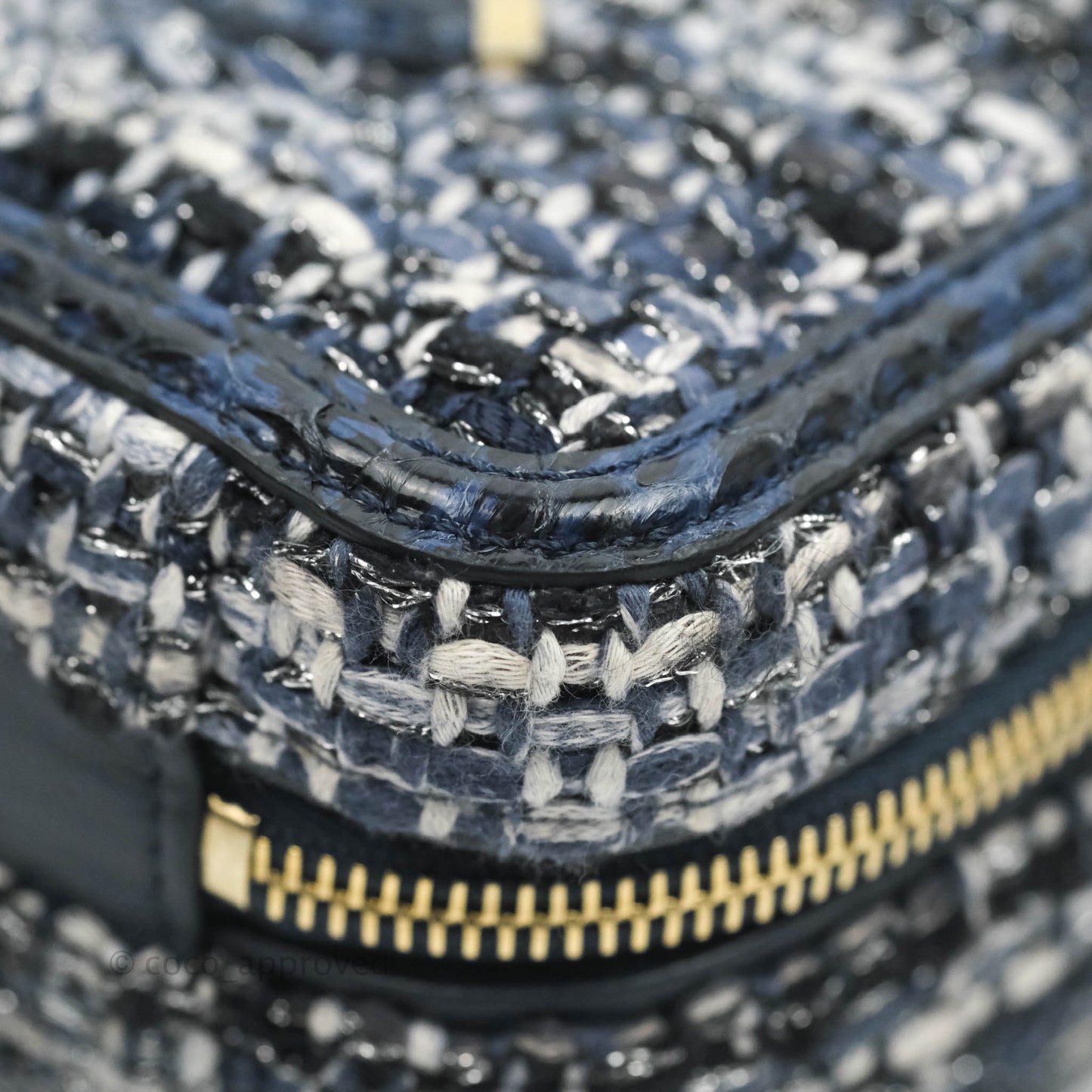 Chanel Quilted Small CC Filigree Vanity Case Navy Tweed Python Handle