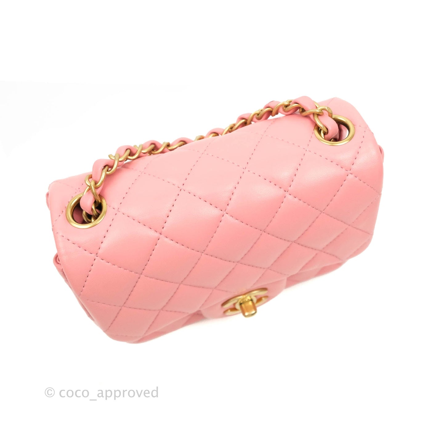 Chanel Quilted Mini Square Pink Lambskin Aged Gold Hardware 19S