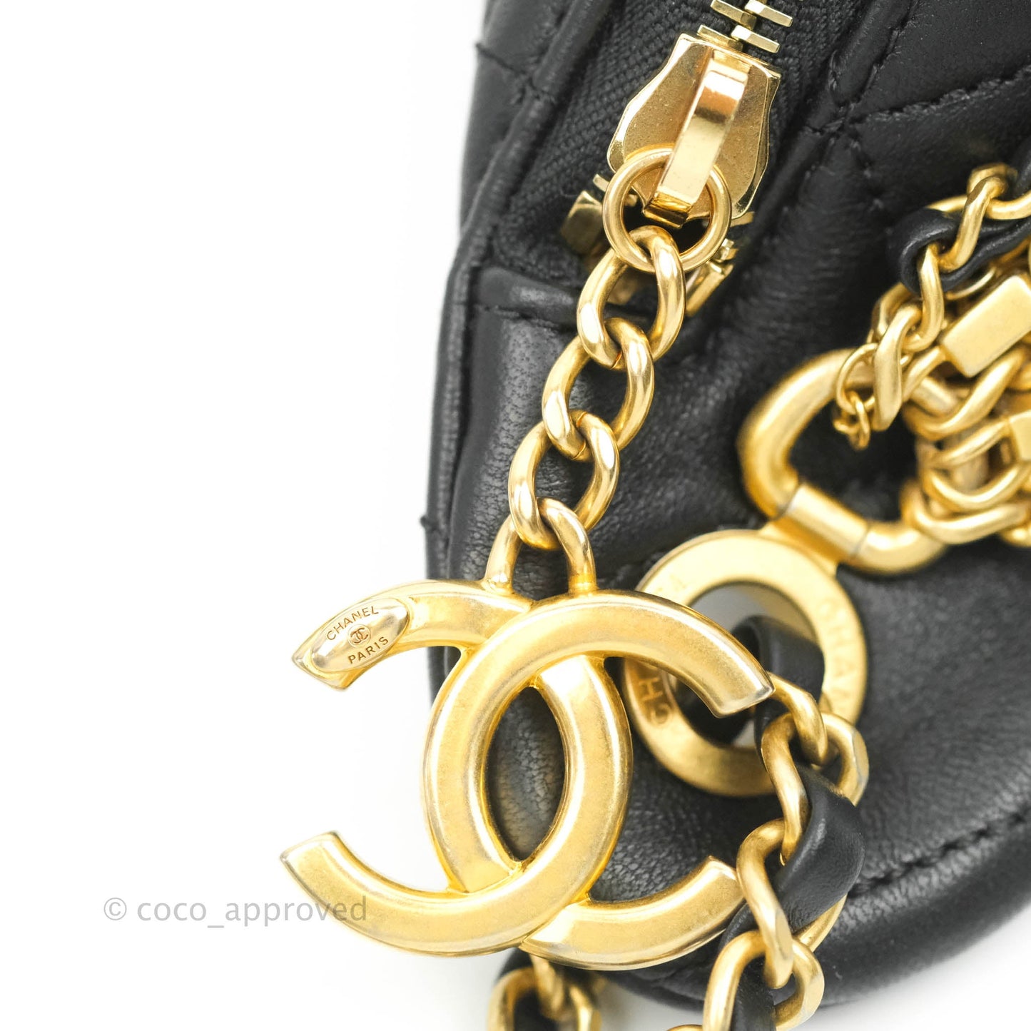 Chanel Quilted All About Chains Waist Belt Bag Black Lambskin Aged Gold Hardware