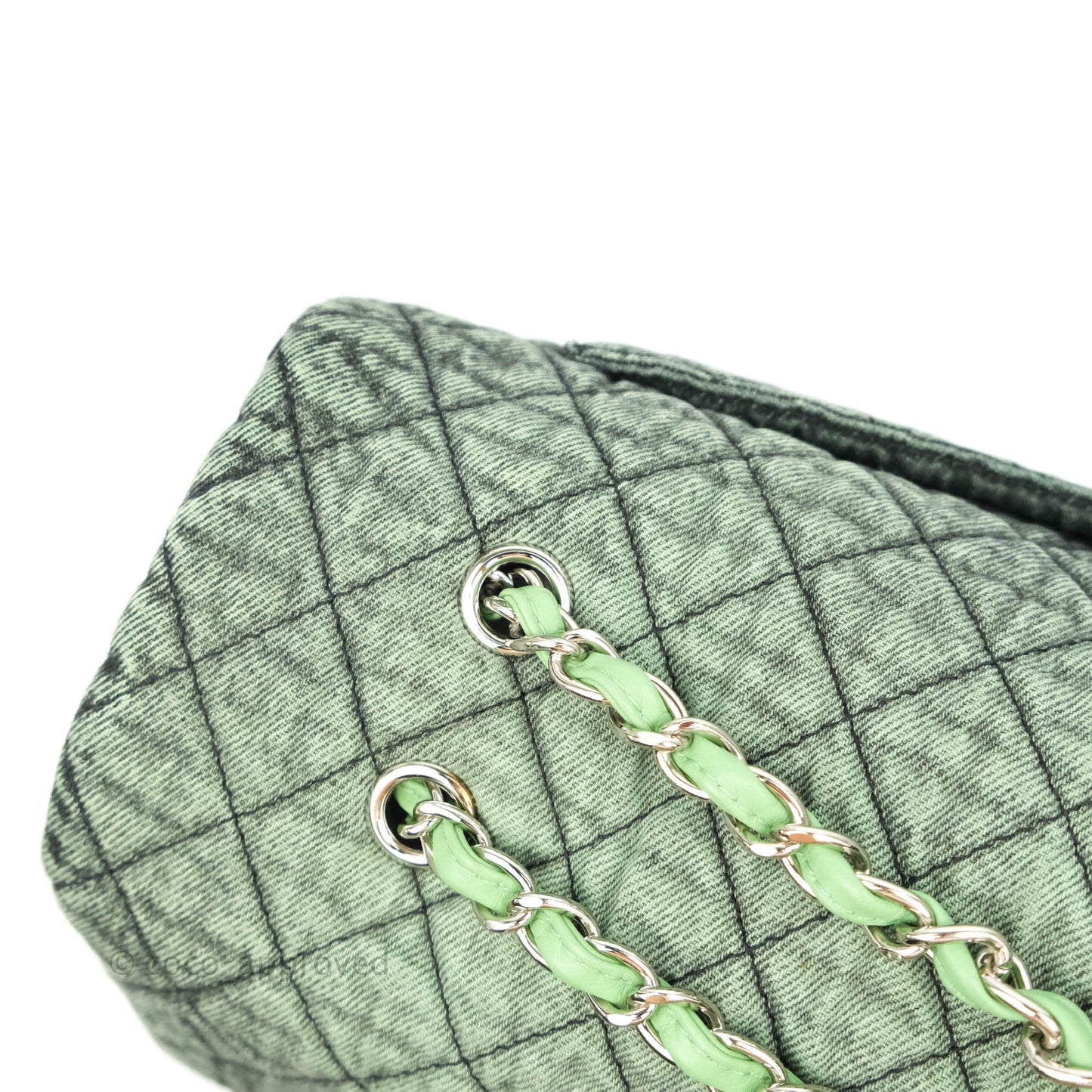 Chanel Small XXL Denimpression Flap Bag Aged Green Denim Silver Hardware