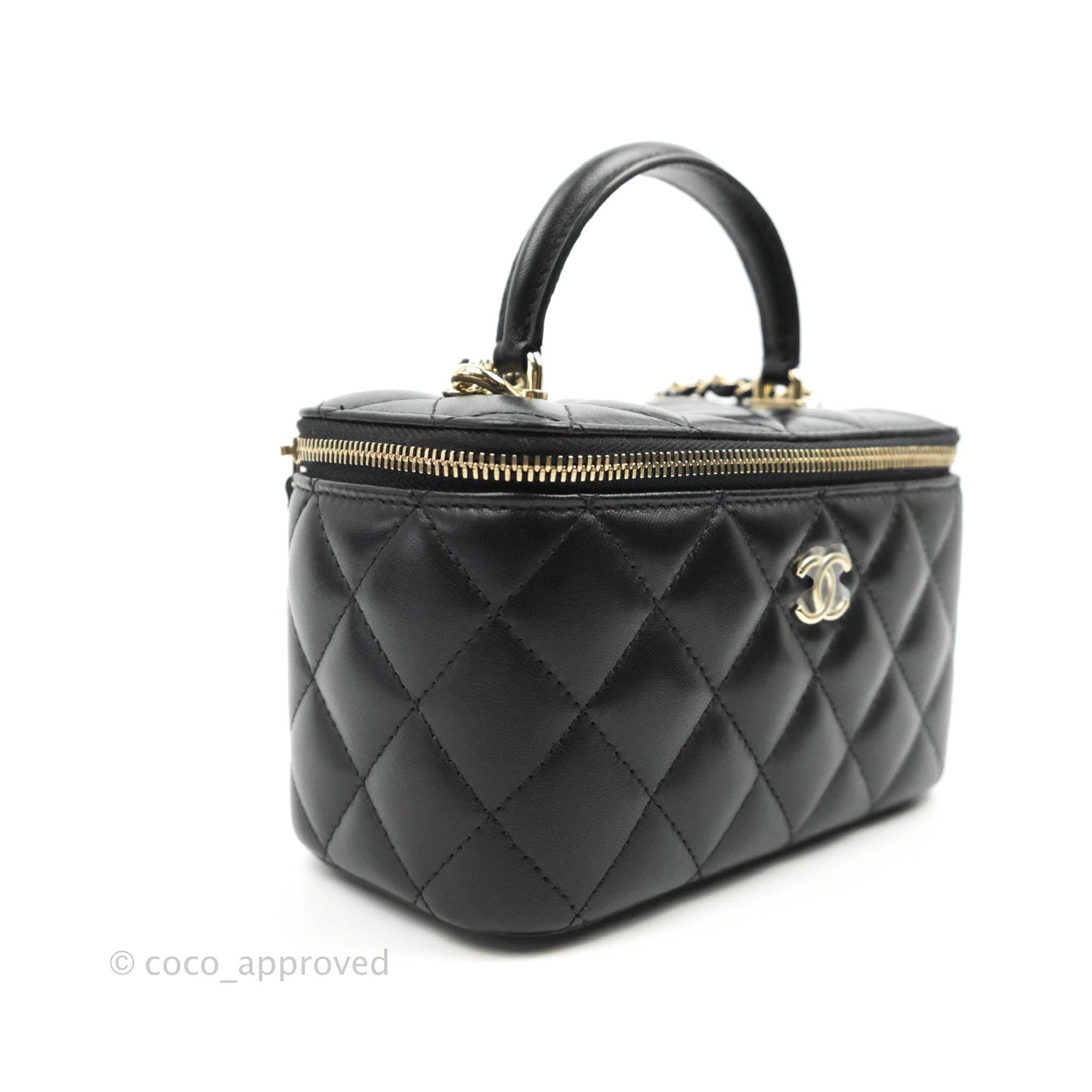 Chanel Classic Vanity Rectangular Top Handle With Chain Black Lambskin Gold Hardware