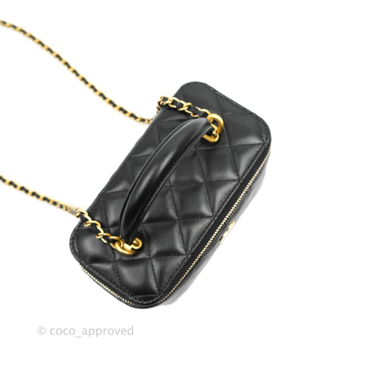 Chanel Classic Vanity Rectangular Top Handle With Chain Black Lambskin Aged Gold Hardware