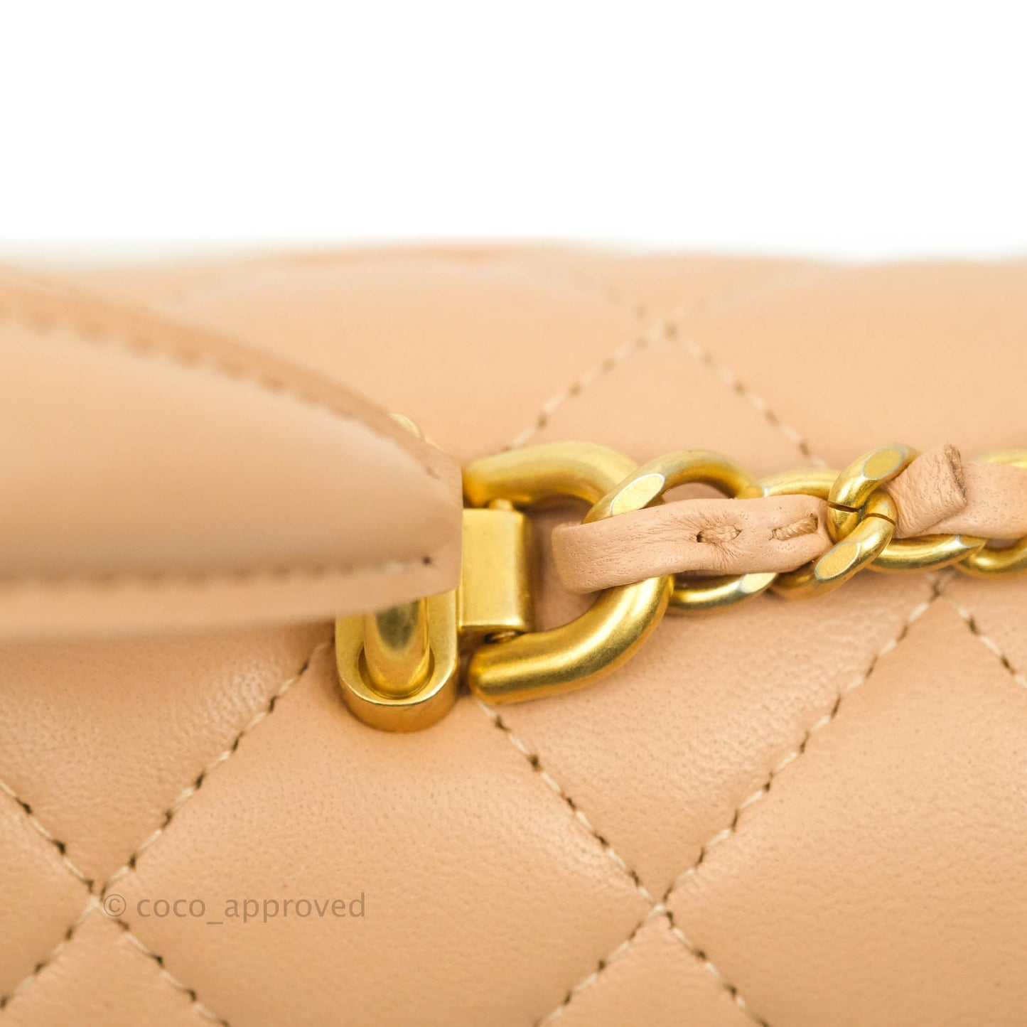Chanel Top Handle Mini Rectangular Flap Bag Beige Lambskin Aged Gold Hardware