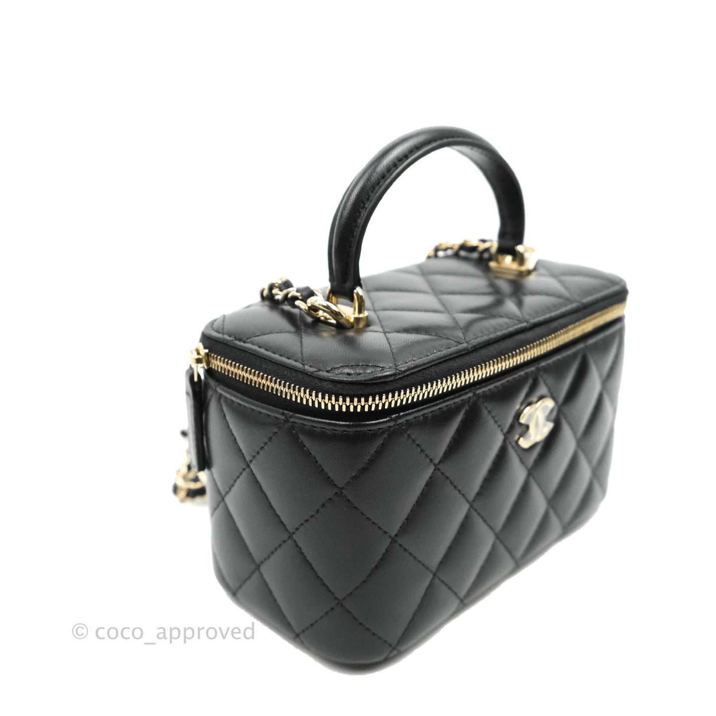 Chanel Classic Vanity Rectangular Top Handle With Chain Black Lambskin Gold Hardware