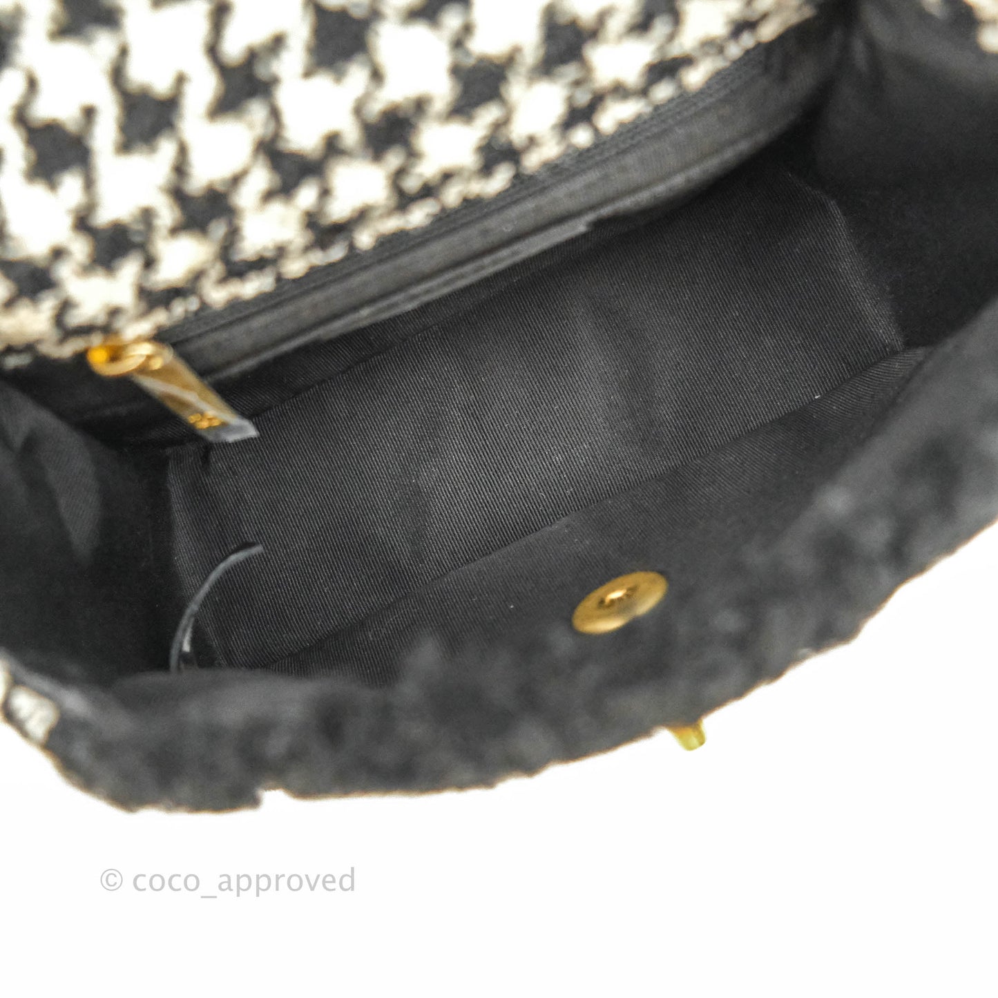 Chanel Mini Square Flap Shearling & Tweed Black & White Aged Gold Hardware 20A