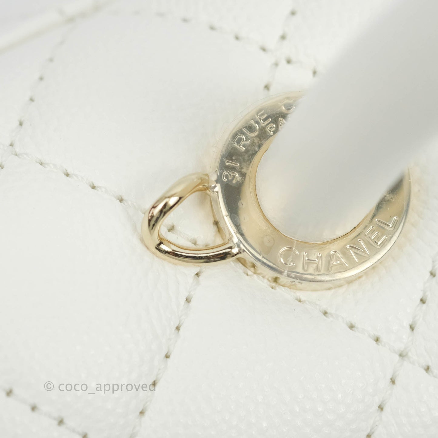 Chanel Mini (Small) Coco Handle Quilted White Caviar Gold Hardware