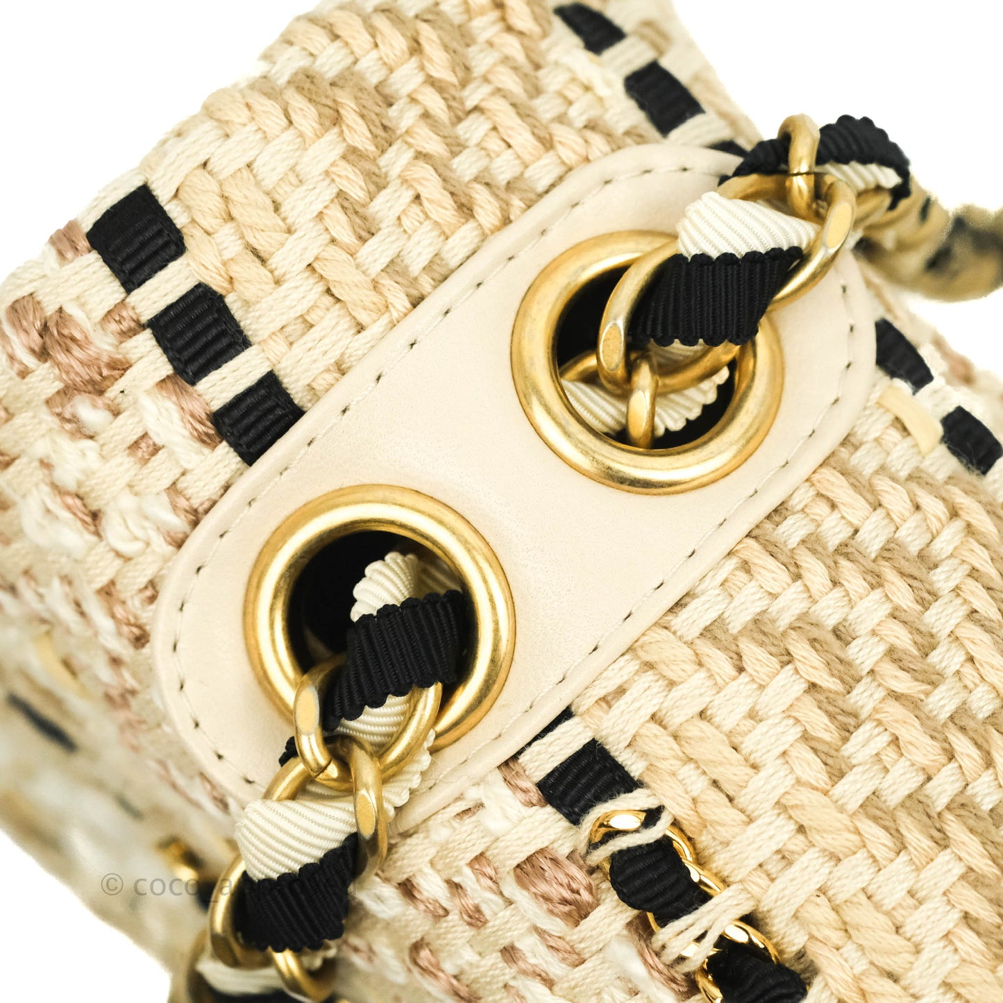 Chanel M/L Medium Flap Beige Tweed Chain Braid Aged Gold Hardware 19P