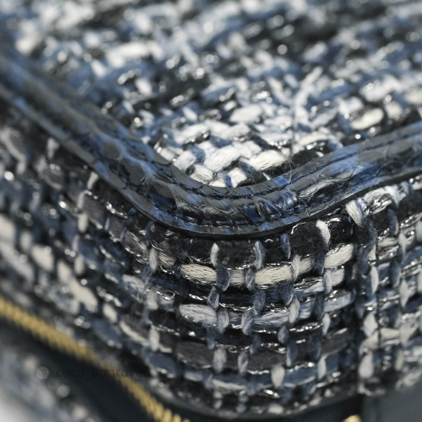 Chanel Quilted Small CC Filigree Vanity Case Navy Tweed Python Handle