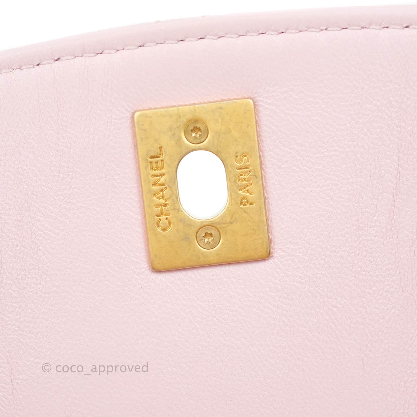 Chanel Mini Flap Bag with Top Handle Pink Crumpled Lambskin Aged Gold Hardware
