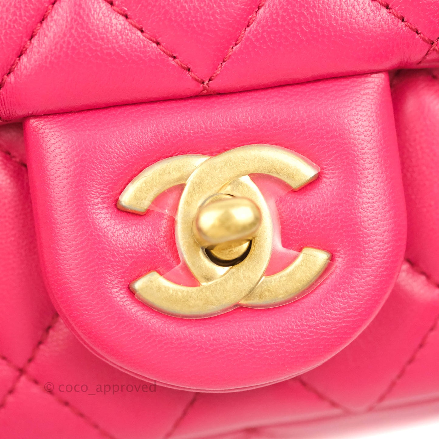 Chanel Pearl Crush Mini Square Quilted Pink Lambskin Aged Gold Hardware