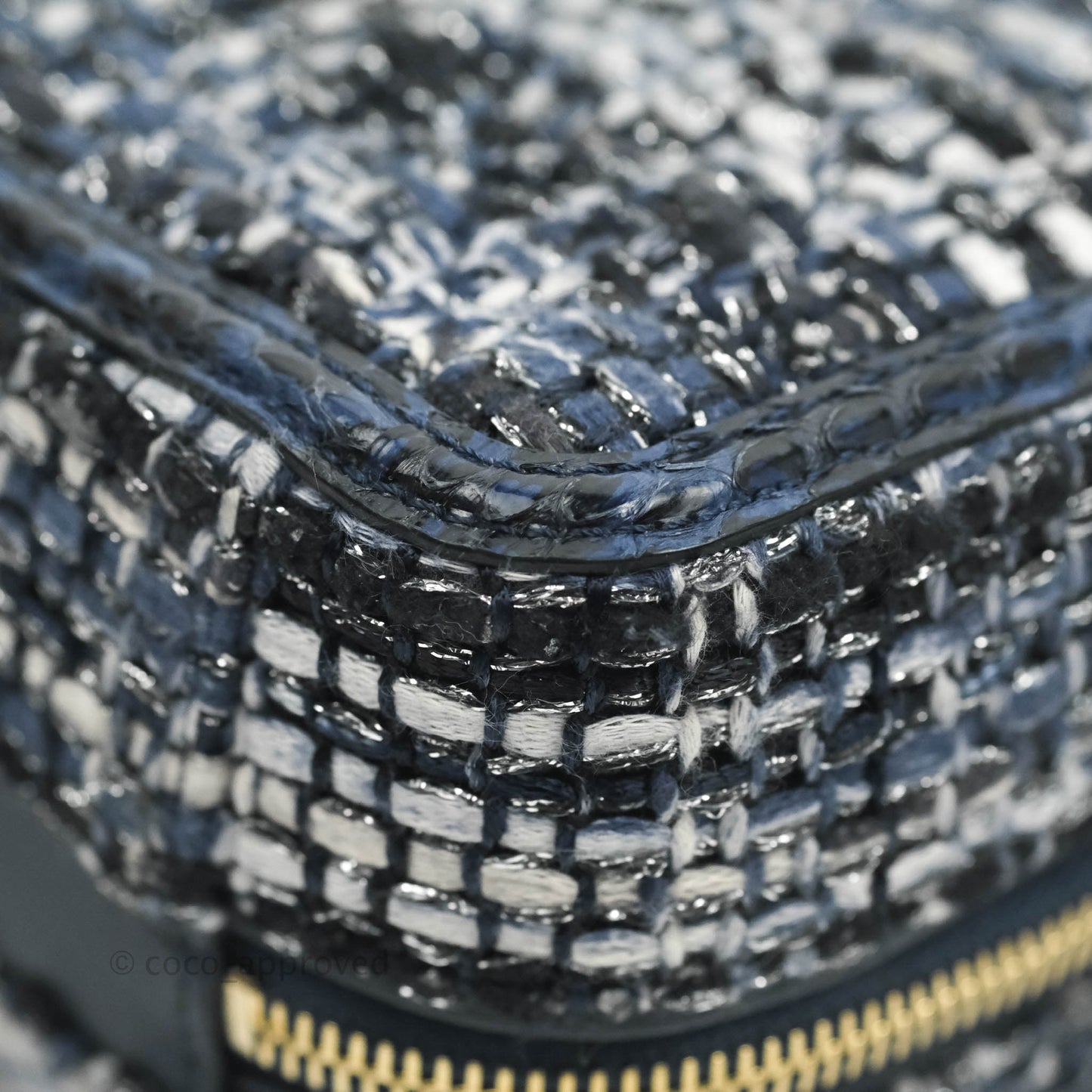 Chanel Quilted Small CC Filigree Vanity Case Navy Tweed Python Handle