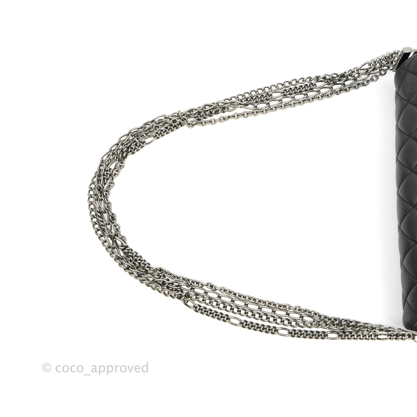 Chanel Quilted & Chevron Flap Bag Black Calfskin Gun Metal Chains Strap