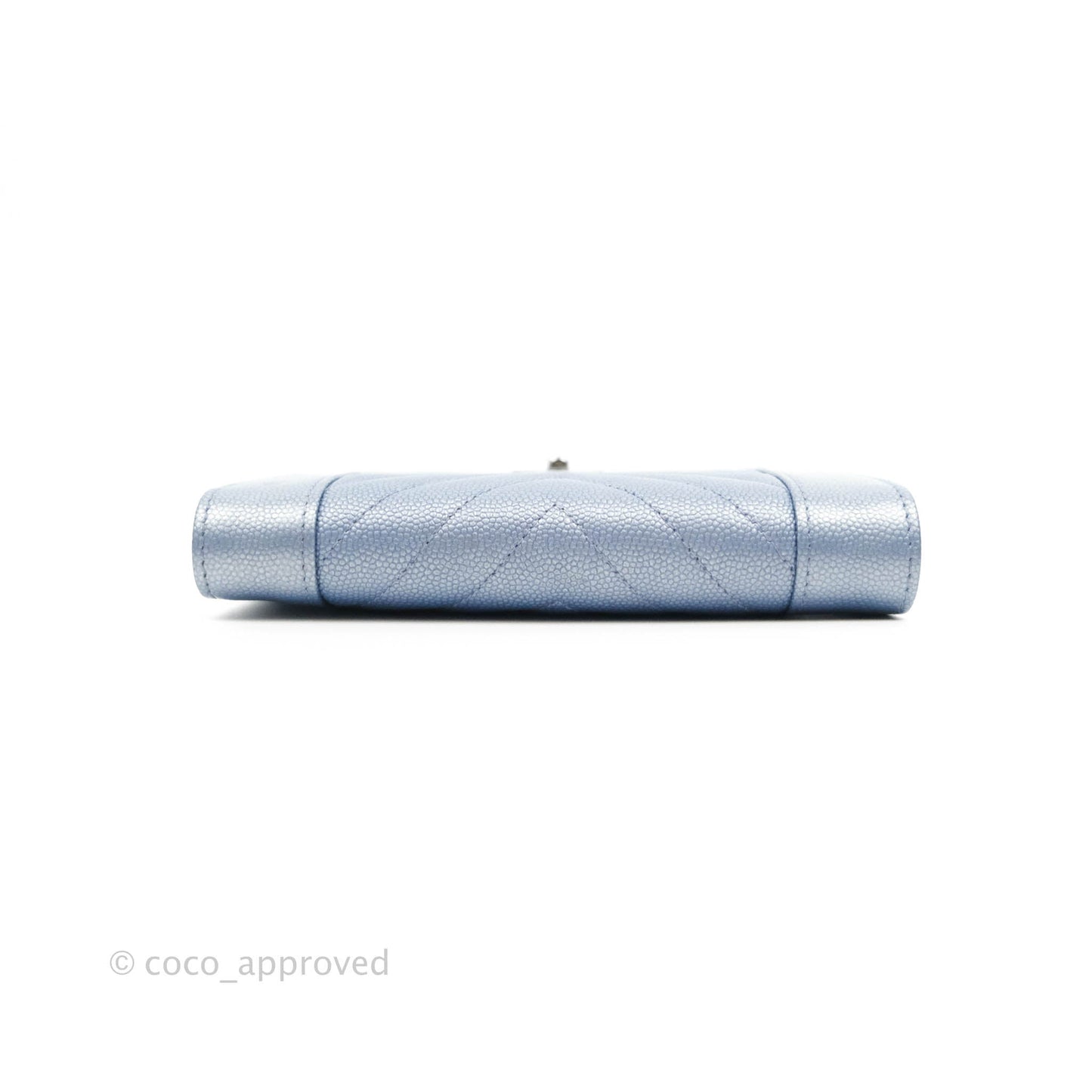 Chanel Chevron Mademoiselle Wallet Iridescent Blue Caviar Silver Hardware