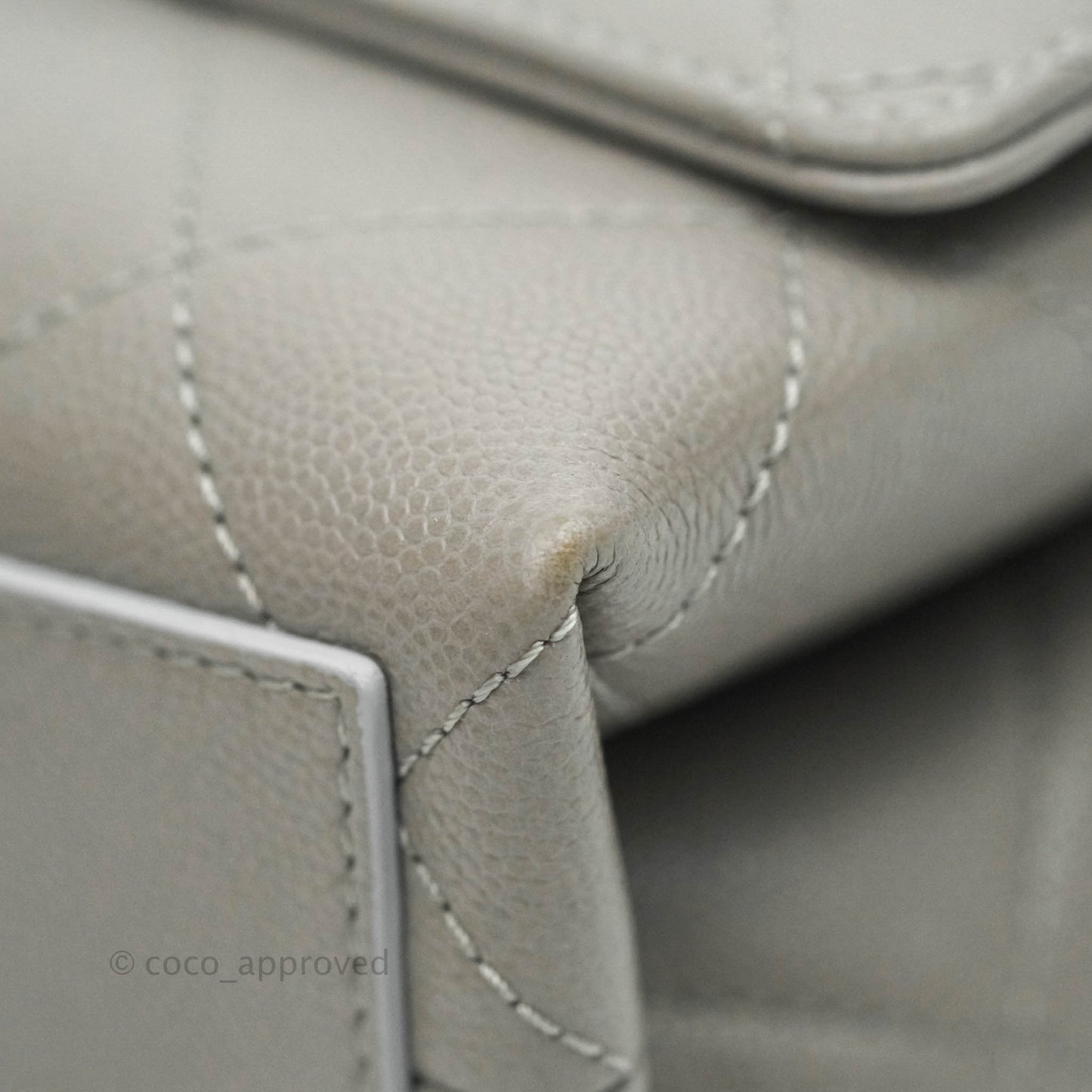 Chanel Flat Quilted Mini Flap Bag Grey Caviar Aged Gold Hardware 21B