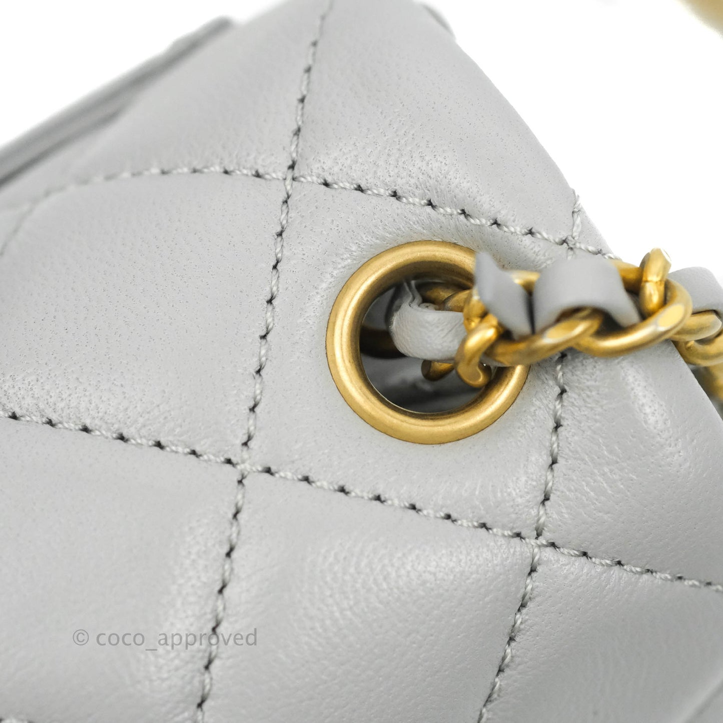 Chanel Pearl Crush Mini Square Quilted Grey Lambskin Aged Gold Hardware