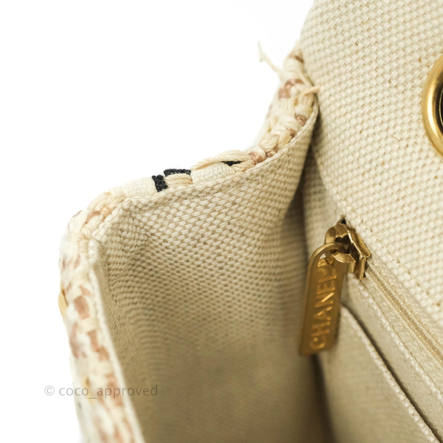 Chanel M/L Medium Flap Beige Tweed Chain Braid Aged Gold Hardware 19P