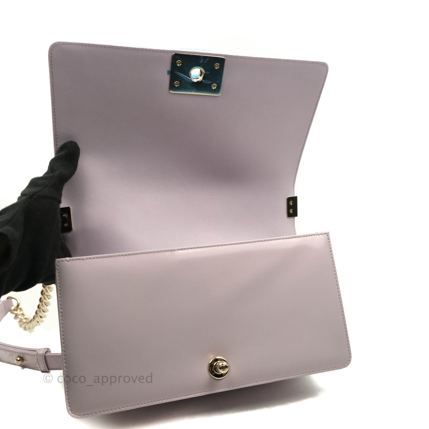 Chanel Quilted Medium Boy Iridescent Lilac Calfskin Light Gold Hardware