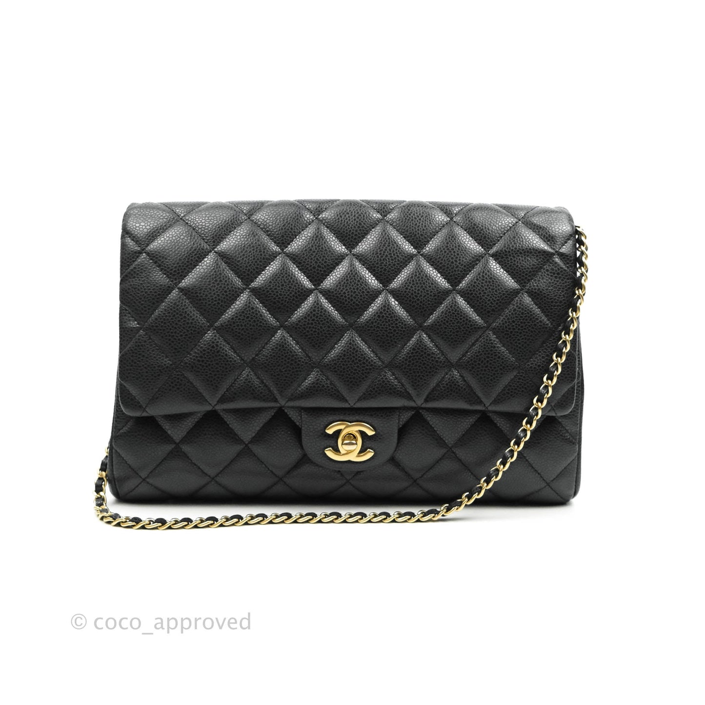 Chanel Quilted Clutch with Chain Caviar Iridescent Black Gold Hardware