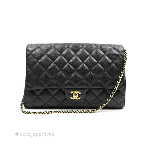 Chanel Quilted Clutch with Chain Caviar Iridescent Black Gold Hardware