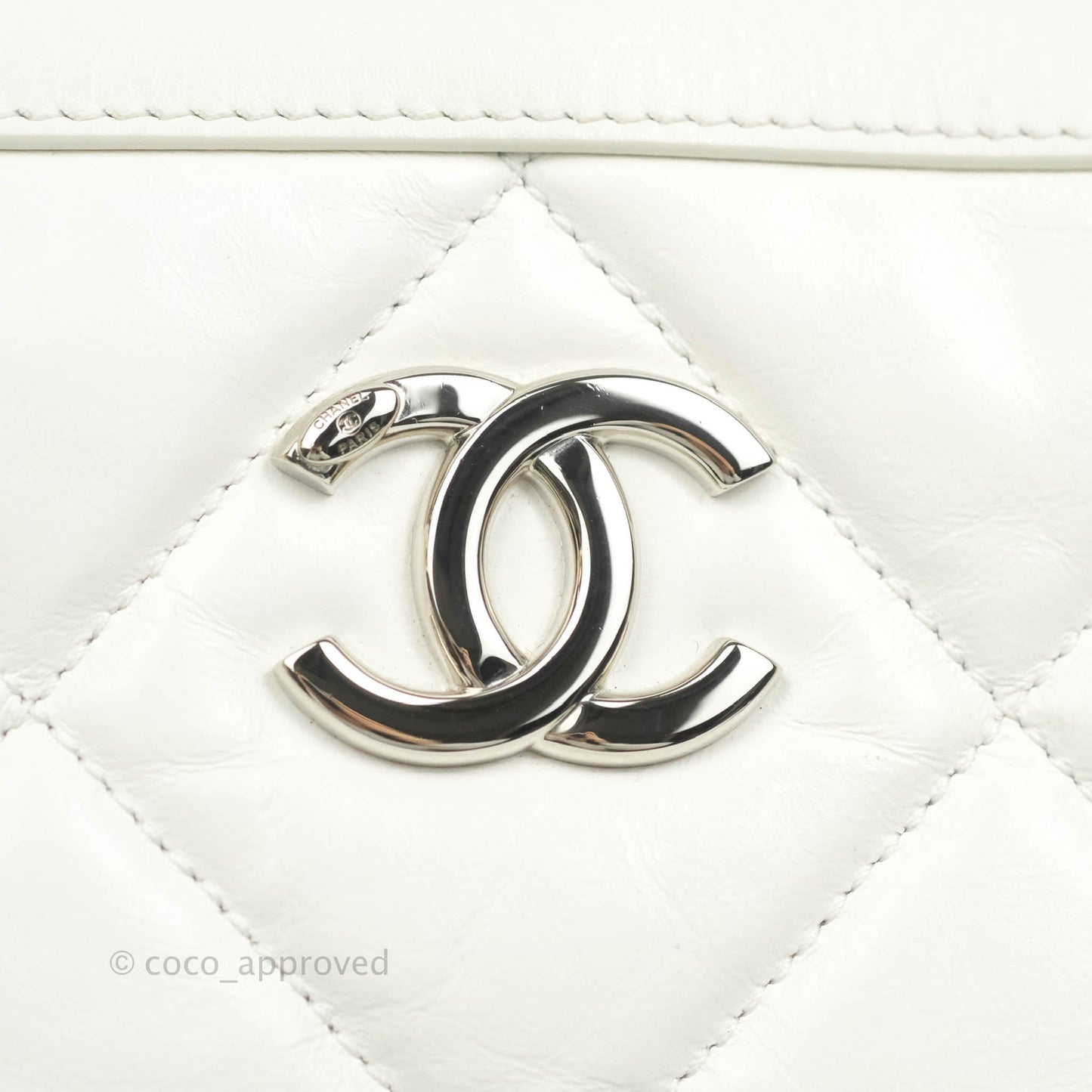 Chanel Calfskin Small Bowling Bag White Silver Hardware