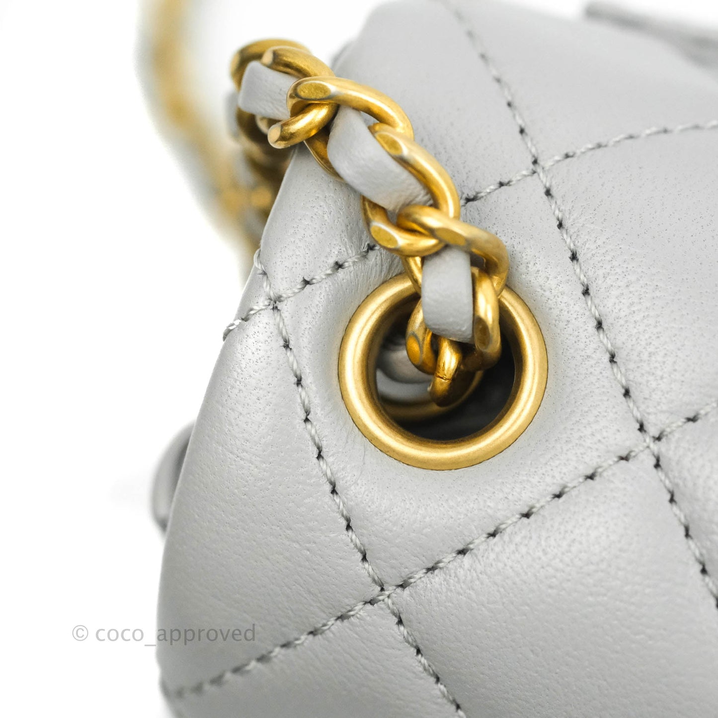 Chanel Pearl Crush Mini Square Quilted Grey Lambskin Aged Gold Hardware