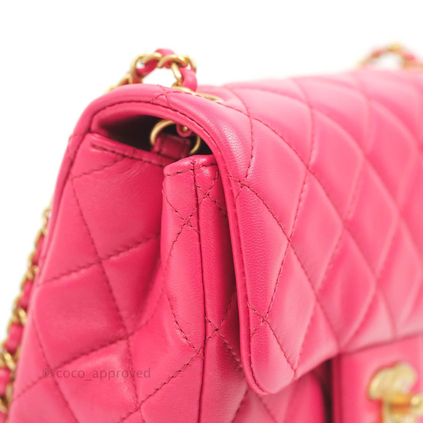 Chanel Pearl Crush Mini Square Quilted Pink Lambskin Aged Gold Hardware