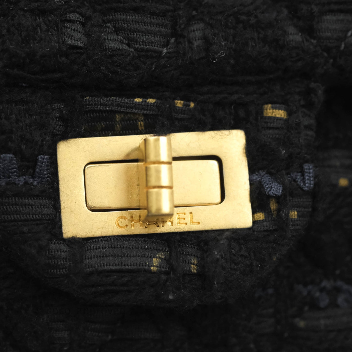 Chanel Mini Reissue 224 Tweed Black Aged Gold Hardware