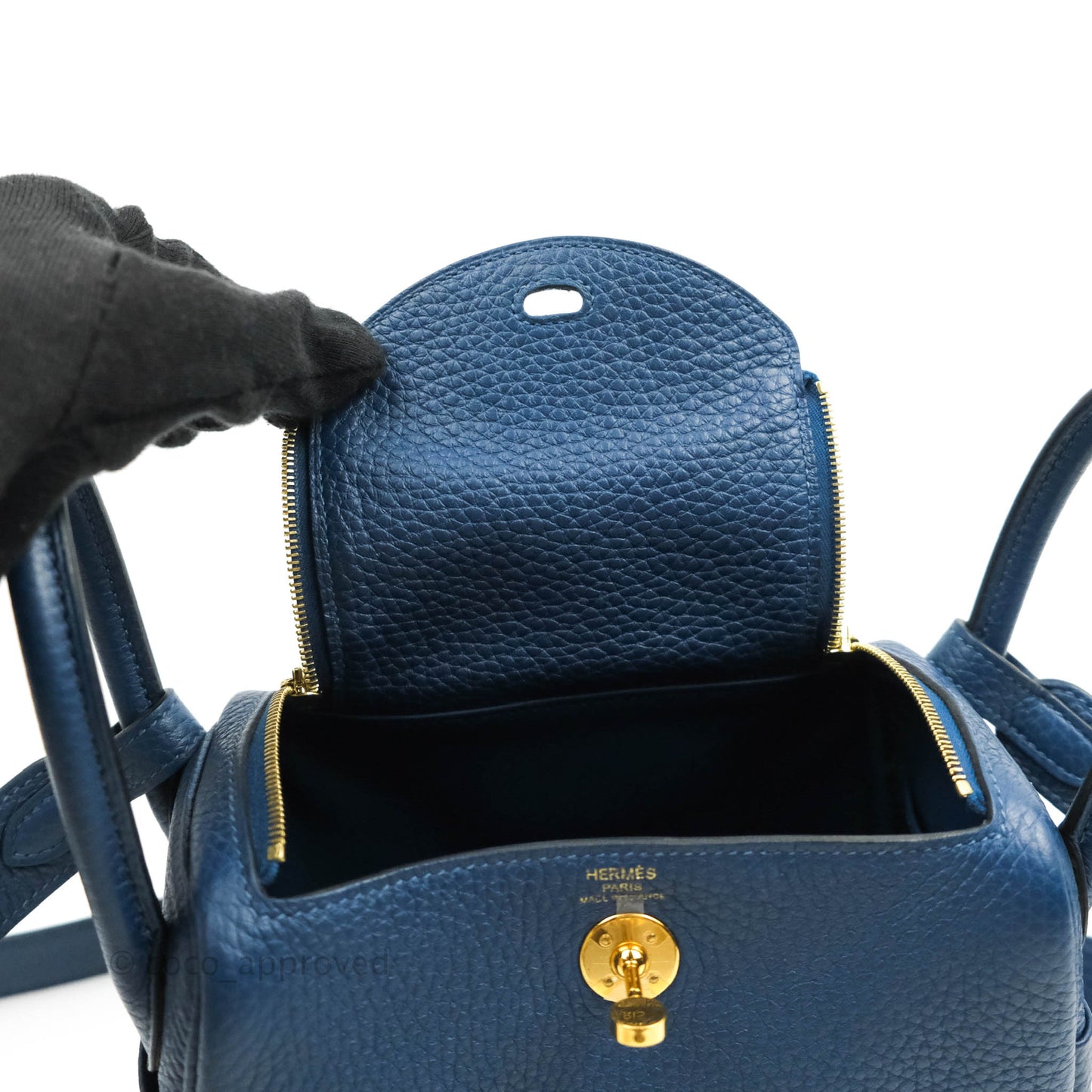 Hermès Mini Lindy 20 Deep Blue Clemence Gold Hardware