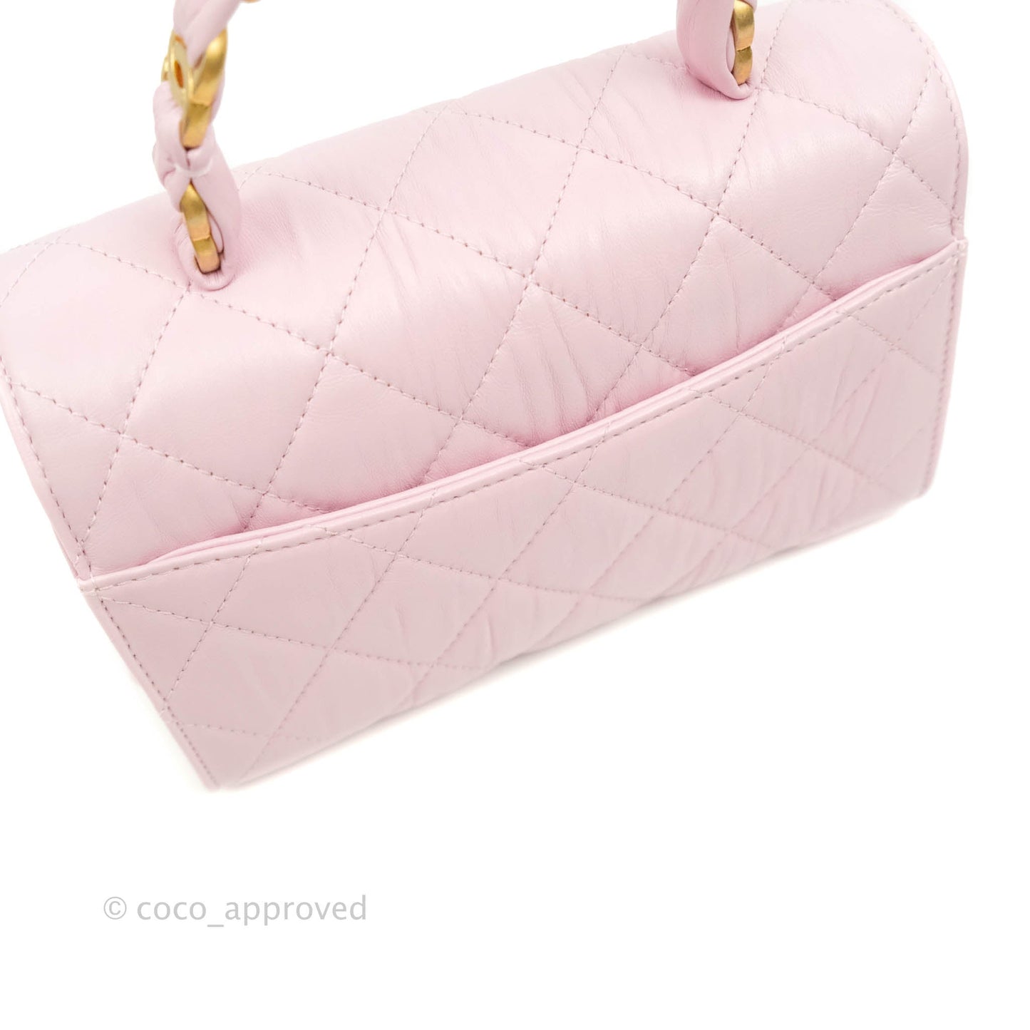 Chanel Mini Flap Bag with Top Handle Pink Crumpled Lambskin Aged Gold Hardware