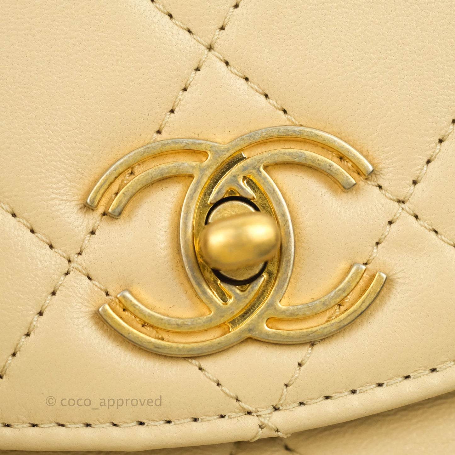 Chanel Top Handle Flap Bag Light Beige Lambskin Aged Gold Hardware