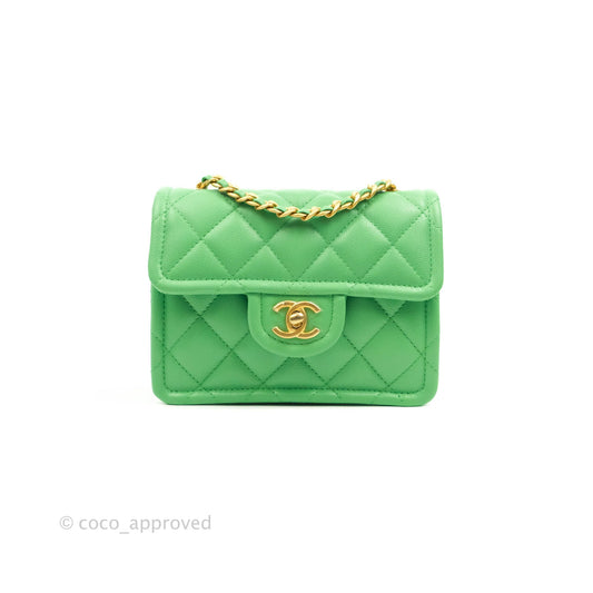 Chanel Mini Square Sweet Quilted Flap Green Caviar Aged Gold Hardware 21P