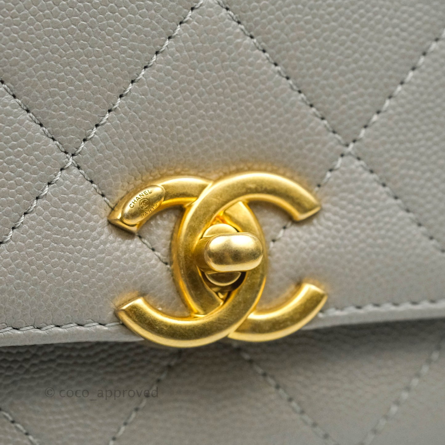 Chanel Flat Quilted Mini Flap Bag Grey Caviar Aged Gold Hardware 21B