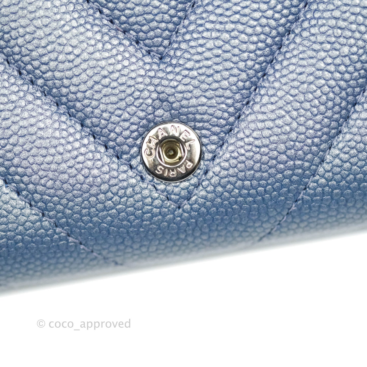 Chanel Chevron Mademoiselle Wallet Iridescent Blue Caviar Silver Hardware