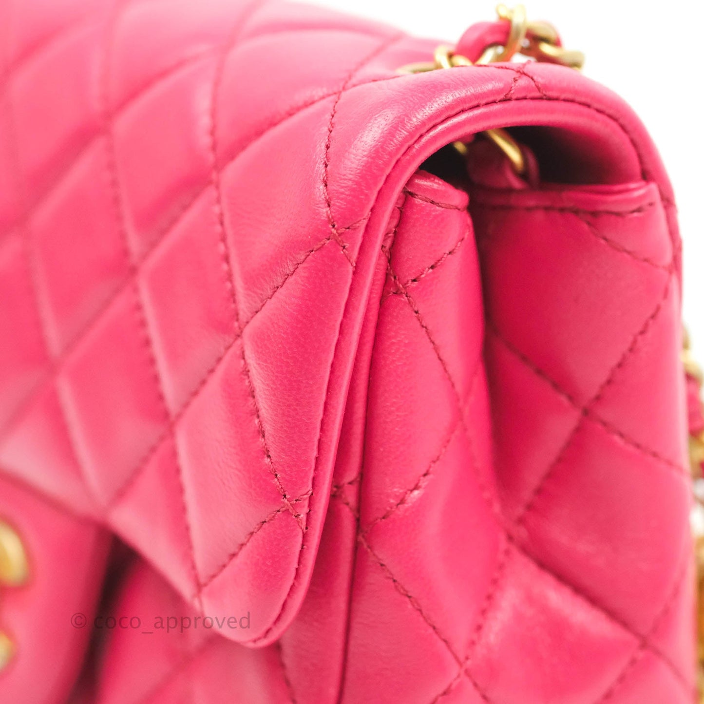 Chanel Pearl Crush Mini Square Quilted Pink Lambskin Aged Gold Hardware