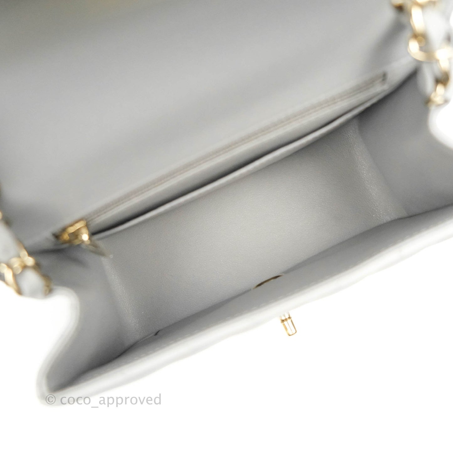 Chanel Mini Square Chevron Grey Lambskin Gold Hardware