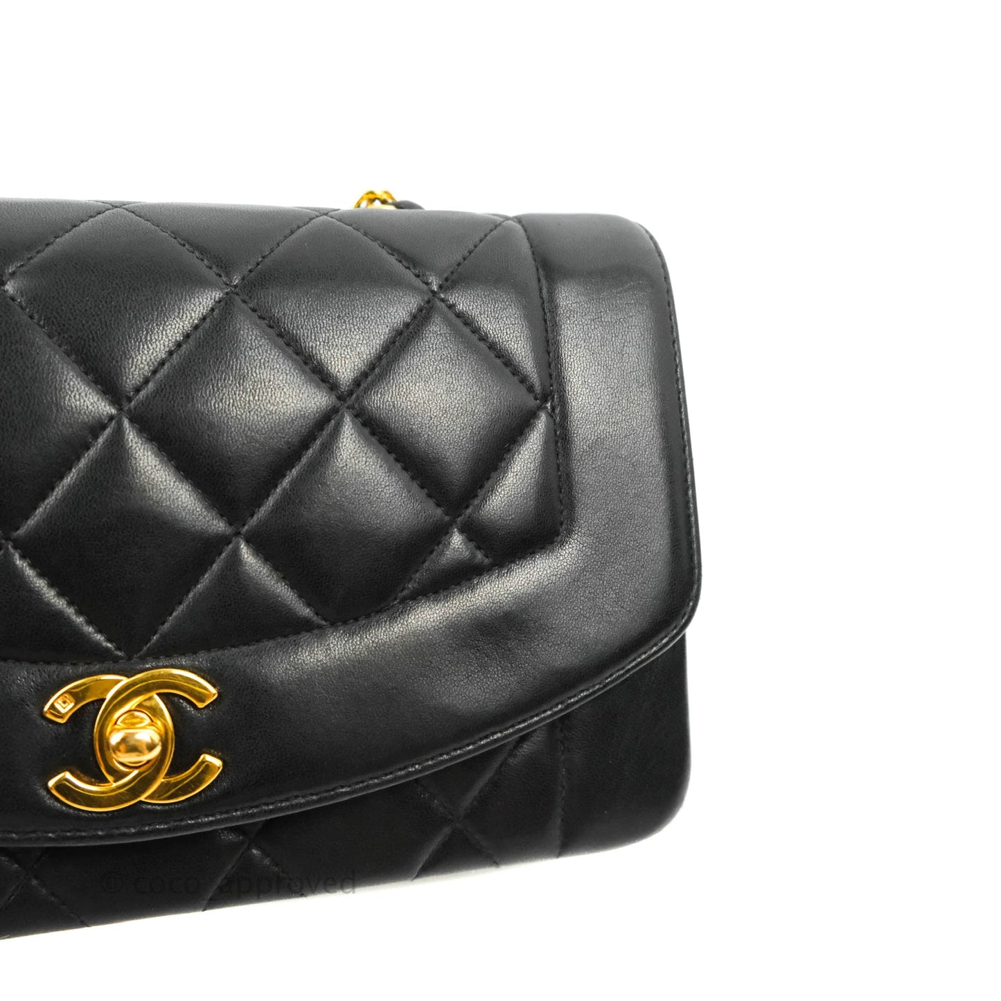 Chanel Vintage Small Quilted Classic Diana Flap Bag Black Lambskin 24K Gold Hardware