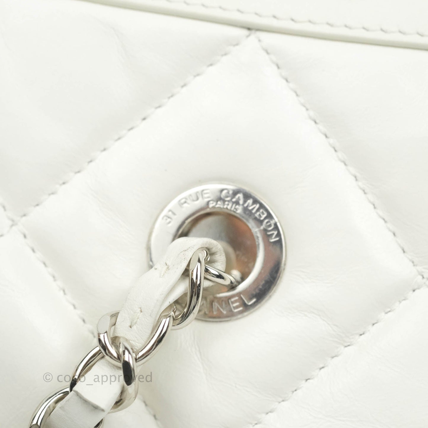 Chanel Calfskin Small Bowling Bag White Silver Hardware