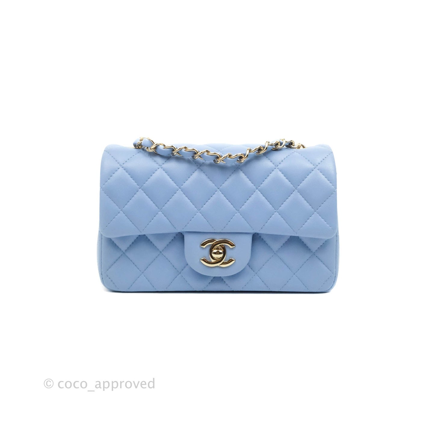 Chanel Classic Mini Rectangular Flap Blue Sky Lambskin Gold Hardware 21C